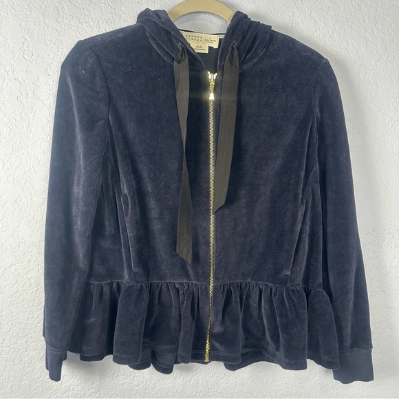 Kate Spade Broome Street Navy Velour Hooded Ruffle Jacket Size XS - Picture 1 of 6